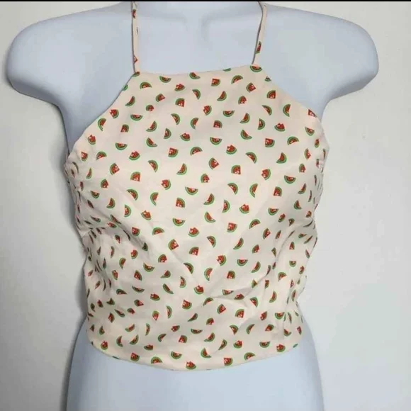 Zara Cream Watermelon-Print Halter Tank Top - Picture 2 of 8